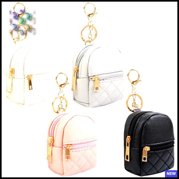 Handbags - Mini Backpack Keychain Cosmetic Bag PU Leather Zipper Pouch Organizer Cute